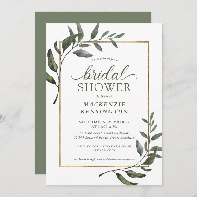 Elegant Eucalyptus Greenery Bridal Shower Invitation (Front/Back)