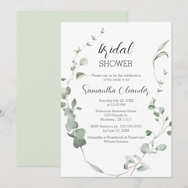 Elegant Eucalyptus Greenery Bridal Shower  Invitation (Front/Back)