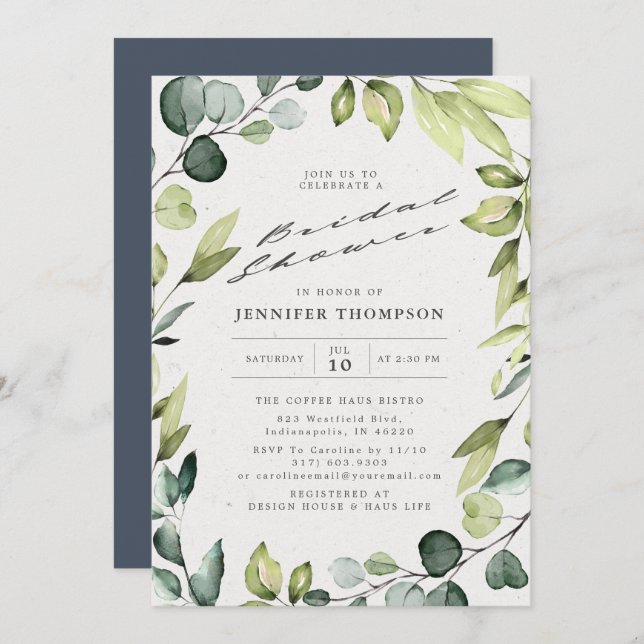 Elegant Eucalyptus Greenery Bridal Shower Invitation (Front/Back)