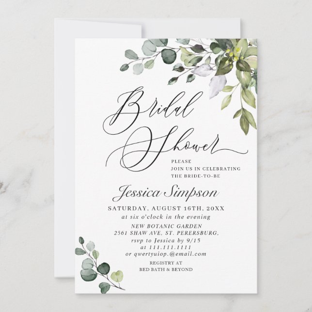 Elegant Eucalyptus Greenery Bridal Shower Invitation (Front)