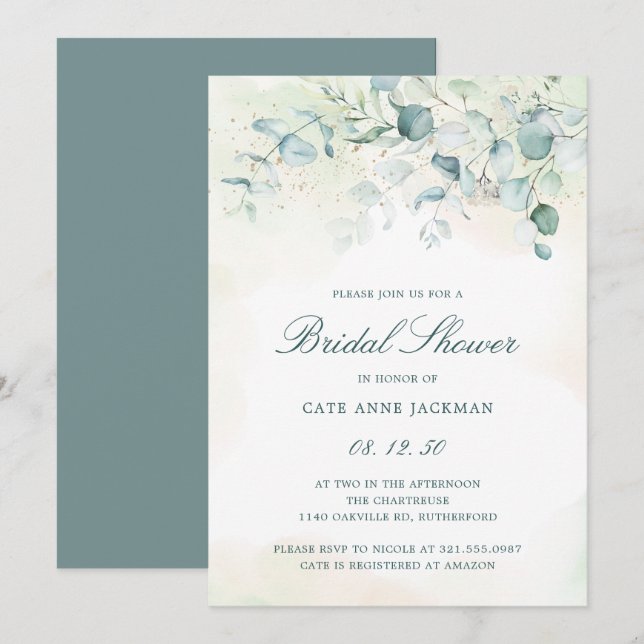 Elegant Eucalyptus Greenery Bridal Shower Invitation (Front/Back)