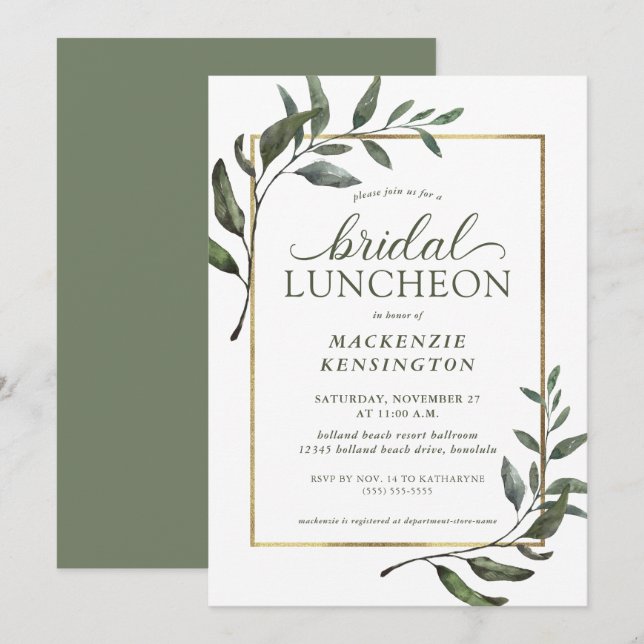 Elegant Eucalyptus Greenery Bridal Shower Luncheon Invitation (Front/Back)