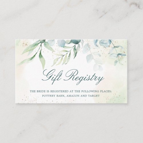 Elegant Eucalyptus Greenery Bridal Shower Registry Enclosure Card