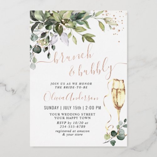 Elegant Eucalyptus Greenery Bridal Shower Rose Foi Foil Invitation