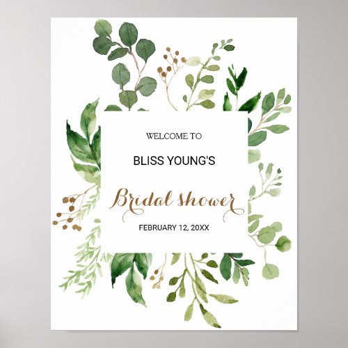 Elegant Eucalyptus Greenery Bridal Shower Welcome Poster