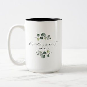 Elegant Eucalyptus Greenery Bridesmaid Gift Two-Tone Coffee Mug