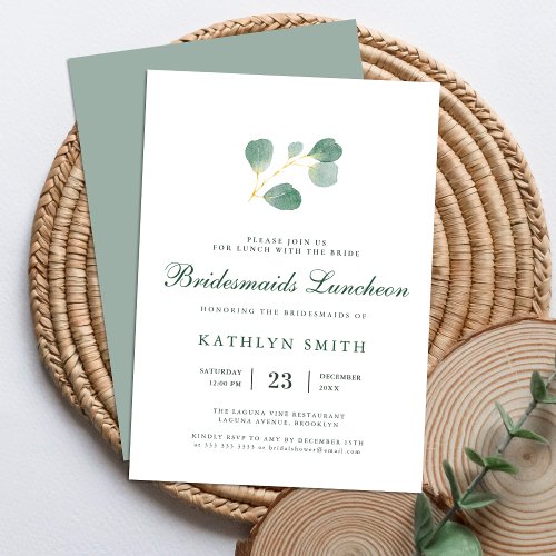 Elegant Eucalyptus Greenery Bridesmaids Luncheon Invitation