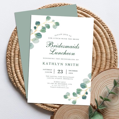 Elegant Eucalyptus Greenery Bridesmaids Luncheon Invitation