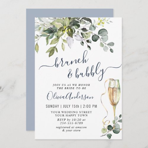 Elegant Eucalyptus Greenery Brunch  Bubbly Invitation