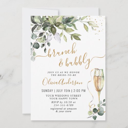 Elegant Eucalyptus Greenery Brunch  Bubbly Invitation