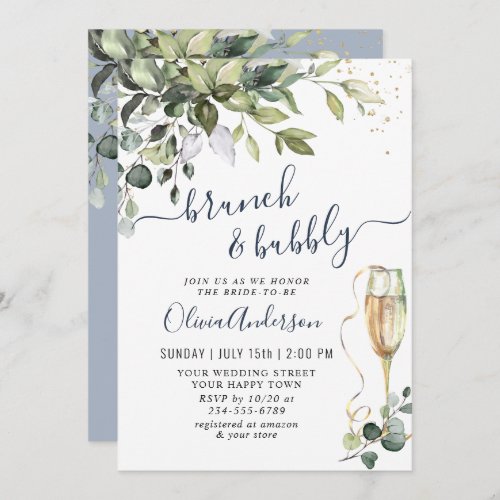 Elegant Eucalyptus Greenery Brunch  Bubbly Invitation