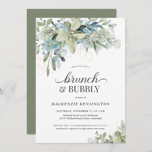 Elegant Eucalyptus Greenery Brunch Bubbly Invitation
