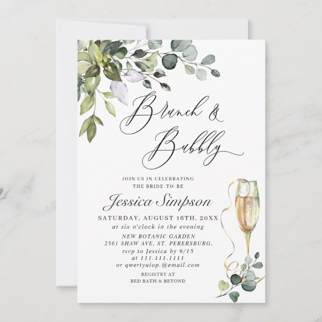 Elegant Eucalyptus Greenery Brunch & Bubbly Invitation (Front)