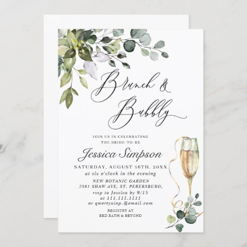 Elegant Eucalyptus Greenery Brunch  Bubbly Invitation