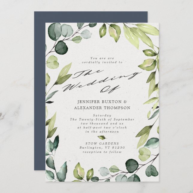 Elegant Eucalyptus Greenery Calligraphy Wedding Invitation (Front/Back)