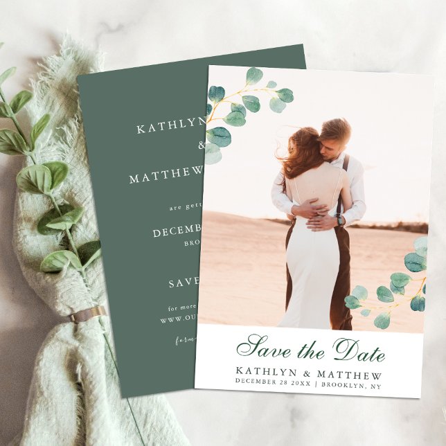 Elegant Eucalyptus Greenery Calligraphy Wedding Save The Date (Creator Uploaded)
