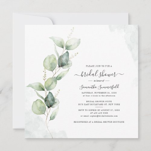 Elegant Eucalyptus Greenery Chic Bridal Shower Invitation