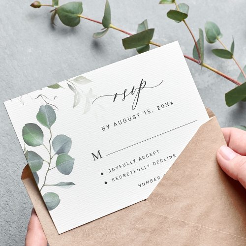 Elegant eucalyptus greenery chic wedding RSVP card