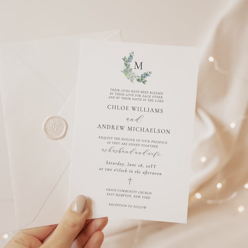 Elegant Eucalyptus Greenery Christian Wedding Invitation
