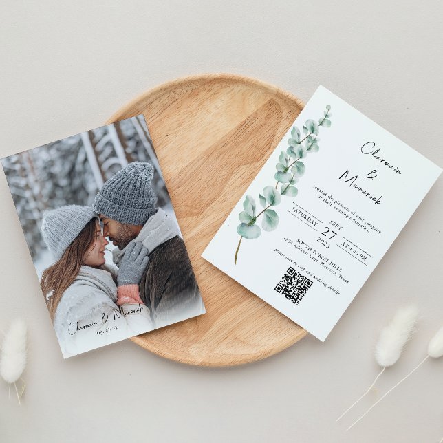 Elegant Eucalyptus Greenery Classics font Wedding Invitation (Creator Uploaded)