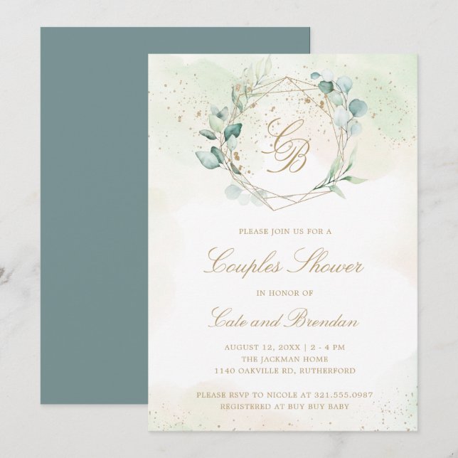 Elegant Eucalyptus Greenery Couples Baby Shower Invitation (Front/Back)