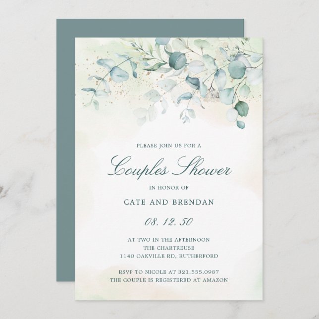 Elegant Eucalyptus Greenery Couples Shower Invitation (Front/Back)