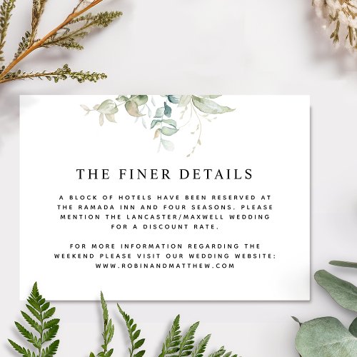 Elegant Eucalyptus Greenery Details Wedding Enclosure Card
