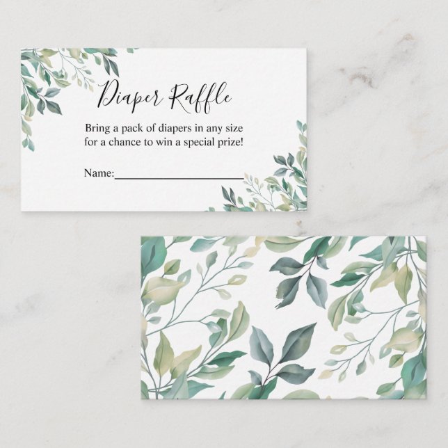 Elegant Eucalyptus Greenery Diaper Raffle Ticket Enclosure Card (Front/Back)