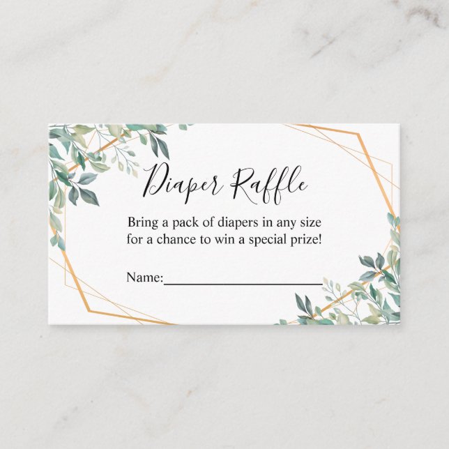 Elegant Eucalyptus Greenery Diaper Raffle Ticket Enclosure Card (Front)