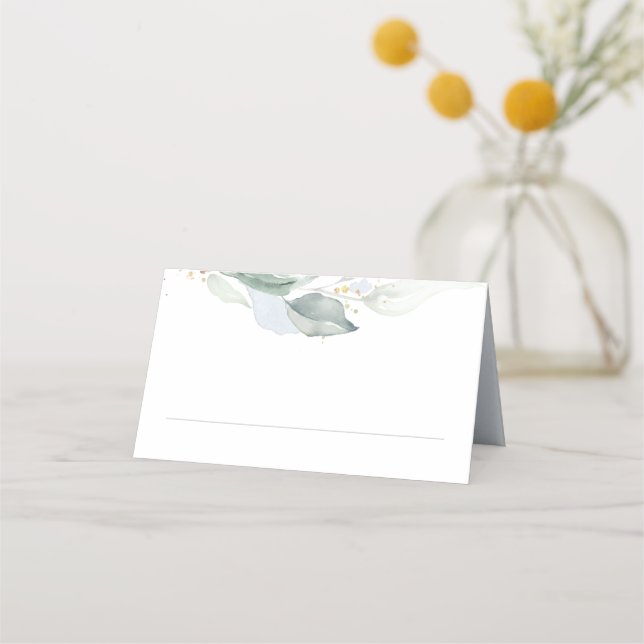 Elegant Eucalyptus Greenery Dusty Blue Wedding Place Card (Front)