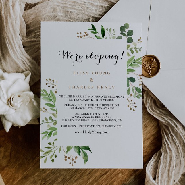 Elegant Eucalyptus Greenery Elopement Reception Invitation (Creator Uploaded)