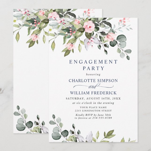 Elegant Eucalyptus Greenery ENGAGEMENT PARTY Invitation (Front/Back)