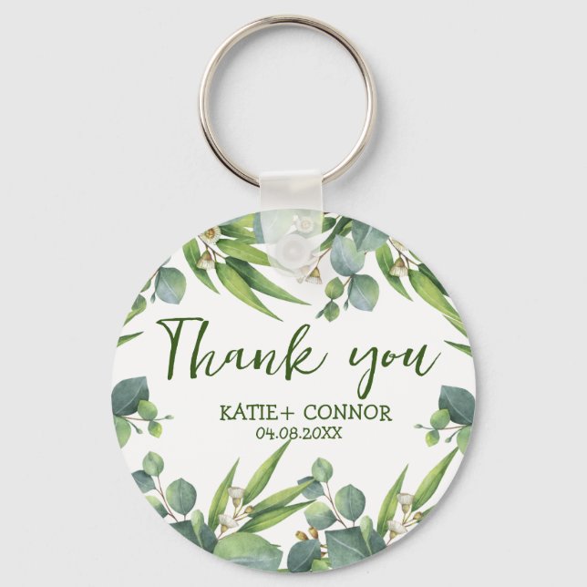 Elegant Eucalyptus Greenery Favor Thank You   Keychain (Front)