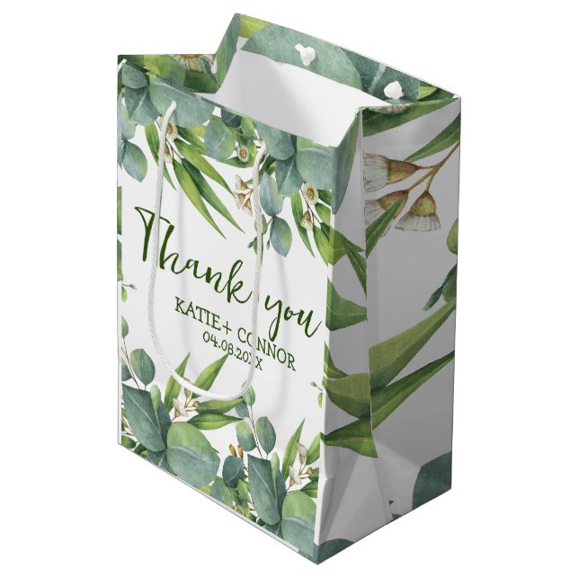 Elegant Eucalyptus Greenery Favor Thank You Medium Gift Bag (Front Angled)