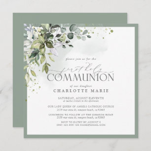 Elegant Eucalyptus Greenery First Holy Communion Invitation