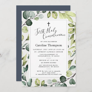 Elegant Eucalyptus Greenery First Holy Communion Invitation