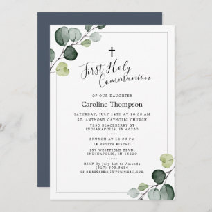 Elegant Eucalyptus Greenery First Holy Communion Invitation