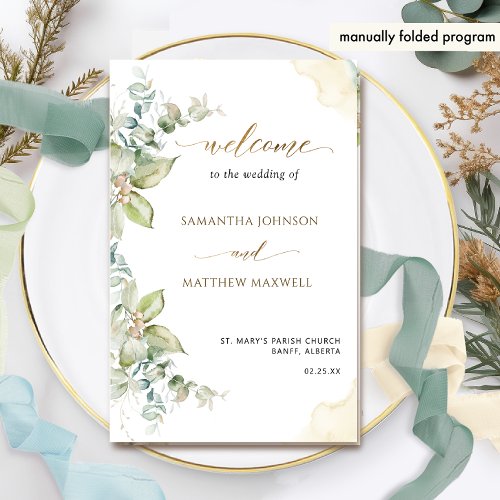 Elegant Eucalyptus Greenery Folded Wedding Program