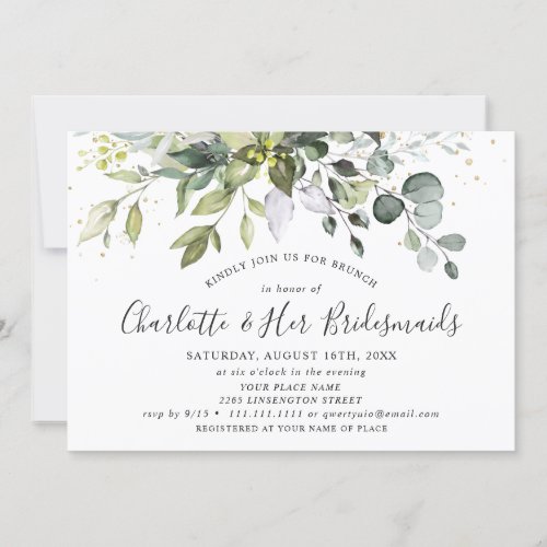 Elegant Eucalyptus Greenery Foliage Bridal Brunch Invitation