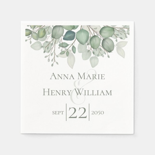 Elegant Eucalyptus Greenery Foliage Leaves Napkins (Front)