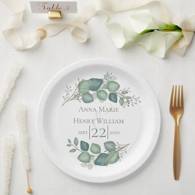 Elegant Eucalyptus Greenery Foliage Leaves Paper Plates (Wedding)
