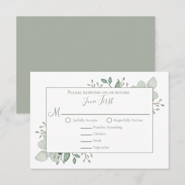 Elegant Eucalyptus Greenery Foliage Leaves RSVP Card (Front/Back)