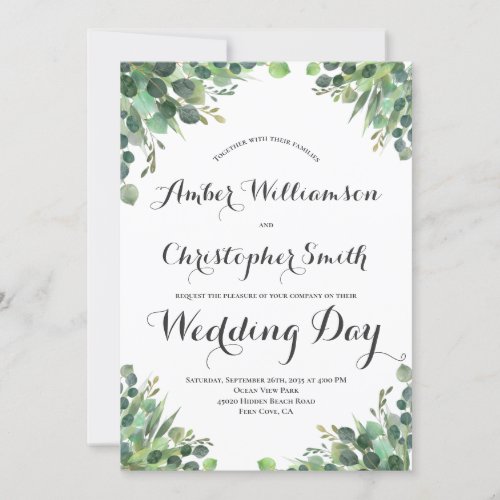 Elegant Eucalyptus Greenery Foliage Leaves Wedding Invitation