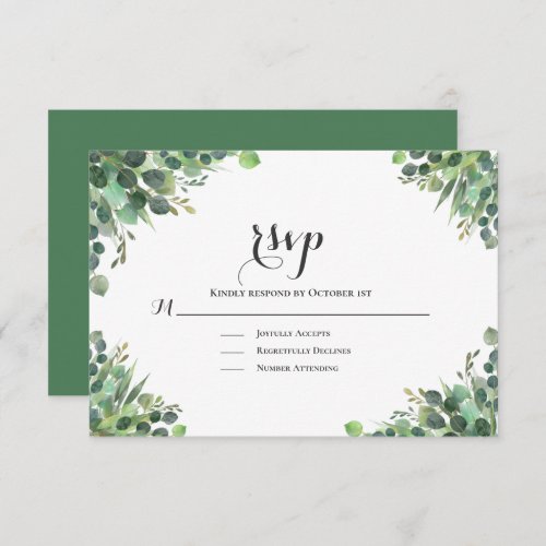 Elegant Eucalyptus Greenery Foliage Leaves Wedding RSVP Card