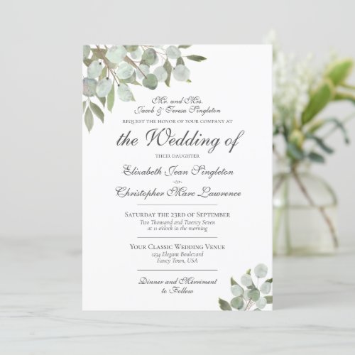 Elegant Eucalyptus  Greenery Formal Wedding Invitation