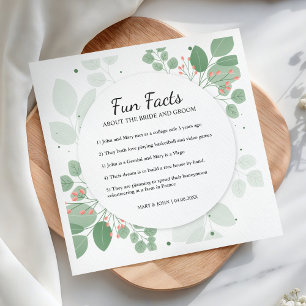 Elegant Eucalyptus Greenery Fun Facts Wedding Napkins