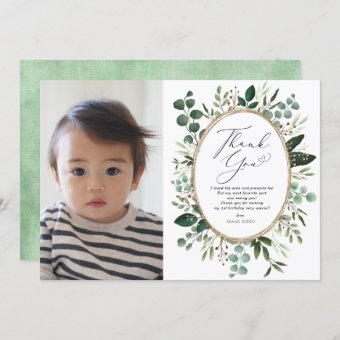 Elegant Eucalyptus Greenery Garden 1st Birthday Thank You Card | Zazzle