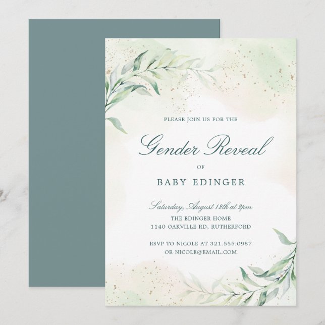 Elegant Eucalyptus Greenery Gender Reveal Invitation (Front/Back)