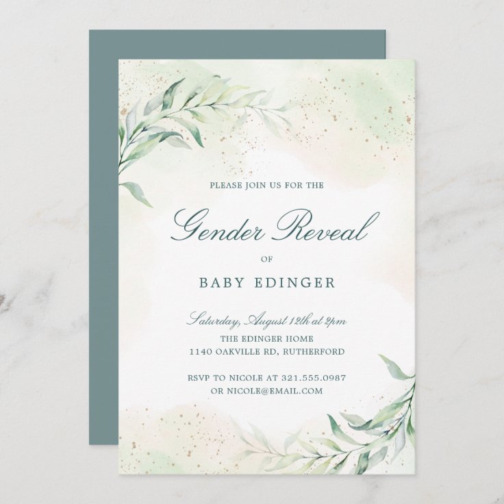 Elegant Eucalyptus Greenery Gender Reveal Invitation | Zazzle