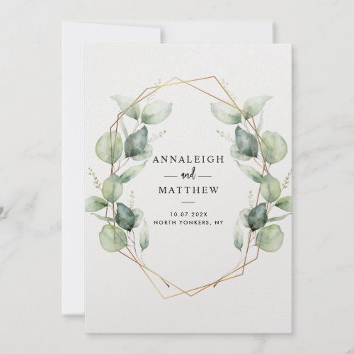 Elegant Eucalyptus Greenery Geometric Wedding Invitation